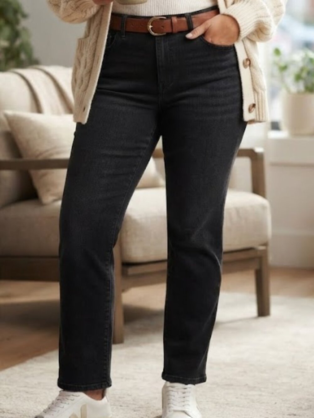 Santana Jeans Black Straight Leg Denim Pants Size 14 Stretch Everyday Basics